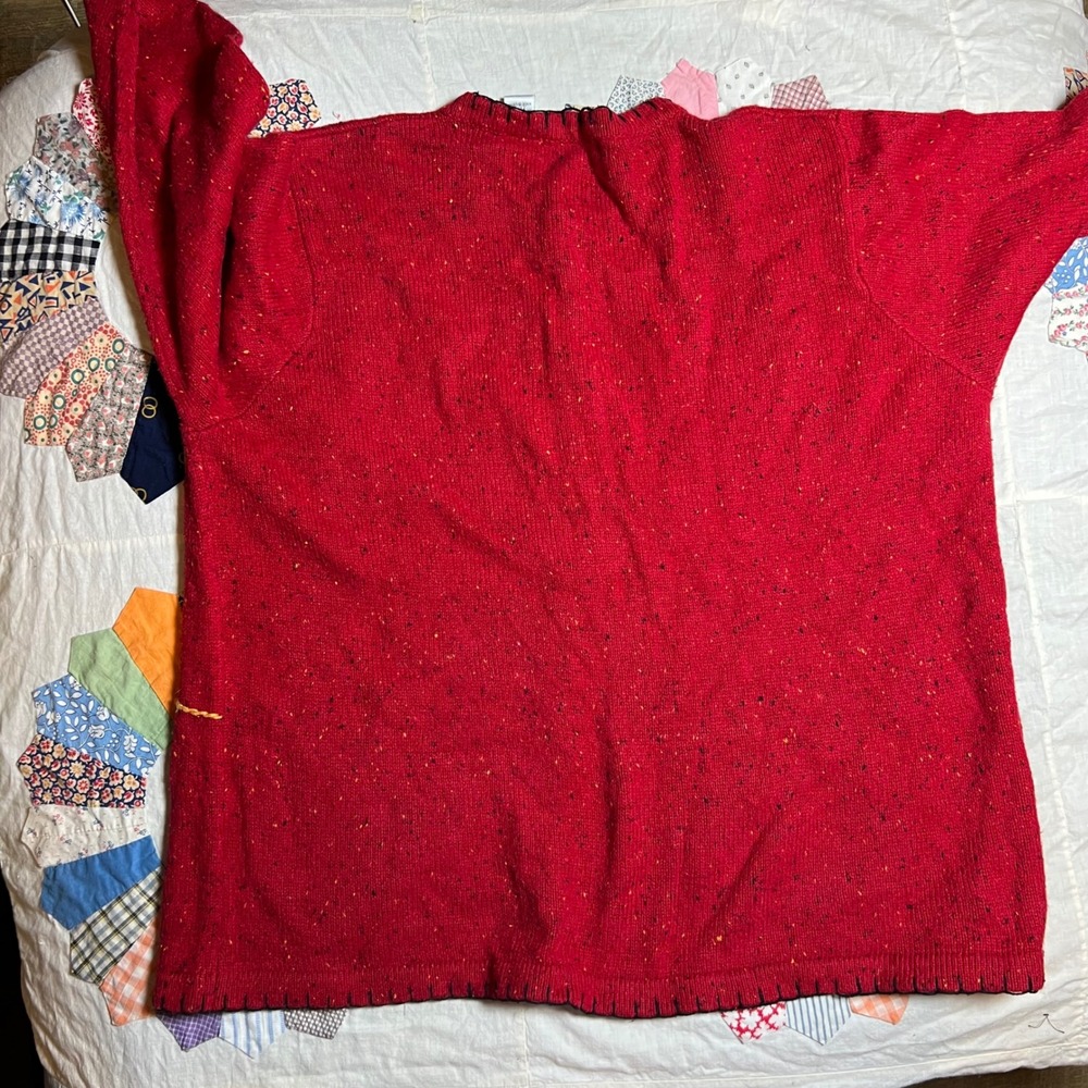 Victoria Jones Woman Red Winter Village Snowman Cardigan Sweater  Wool mix - Picture 4 of 4